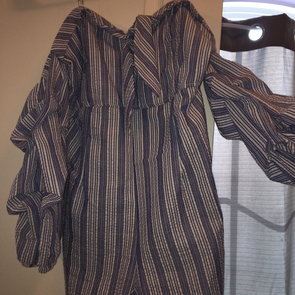 Blue and white stripped romper